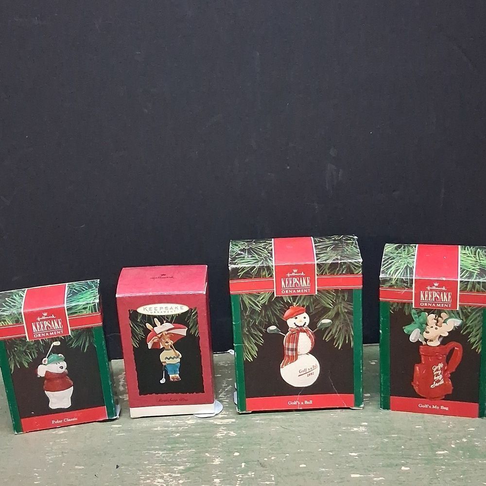 Hallmark Keepsake golf: Polar classic, Reindeer pro,Golf's a Ball,Golf's My Bag.